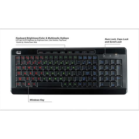 Adesso 3 Color Illuminated Compact Multimedia Keyboard Wired Keyboards Adesso Inc