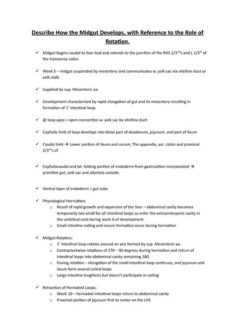 Describe the Midgut and Rotation - Describe How the Midgut Develops ...