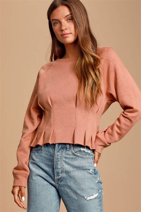 Cute Mauve Pink Sweatshirt Pull Over Sweatshirt Crew Neck Lulus