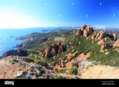 Top View Above The Coastline Of The French Riviera From The Summit Of