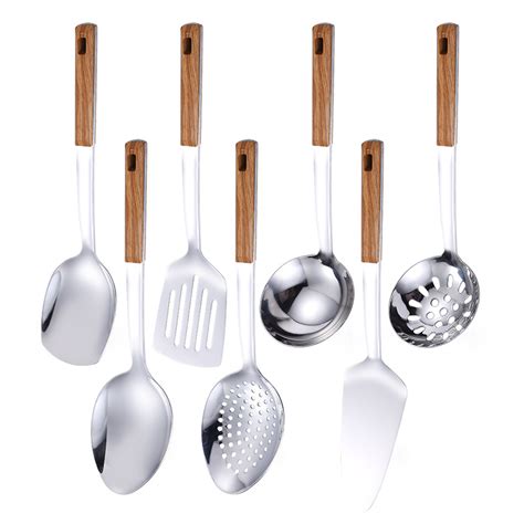 Stainless Steel Kitchenware Set Wooden Handle Hanging Kitchen Utensils