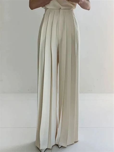 Urban Solid Color Pleats High Waisted Wide Leg Pants Elegant Pants