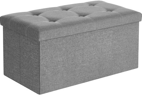 Songmics 30 Foldable Storage Ottoman Light Gray Fabric Footstool