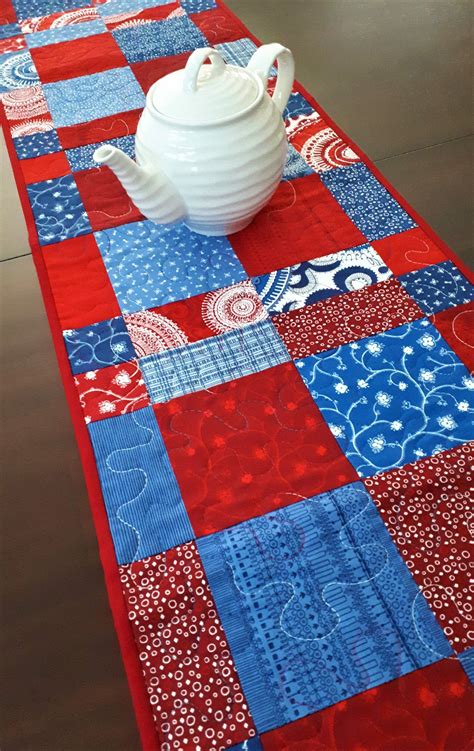 Scrappy Americana Quilted Table Runner Patriotic Farmhouse Patchwork