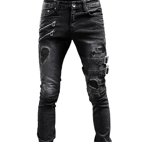 Entyinea Ripped Jeans for Men Stretch Ripped Denim Stylish Jeans Black ...