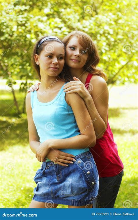 Two Beautiful Girls In Park Stock Image Image Of Laughter Jocular