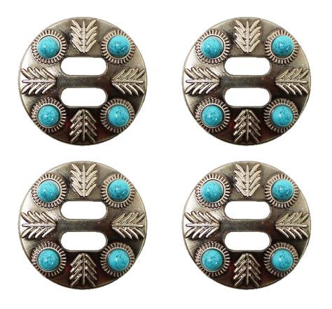 Set Of 4 Slotted 1 1 2 Western Saddle Tack Turquoise Stone Conchos Co581