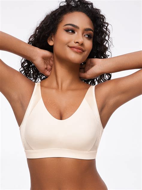 Deyllo Womens Minimizer Bra Non Padded Full Coverage Wireless Bra Beige 34c