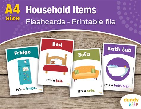 Household Items Flashcards Furniture Flashcards A4 Printable