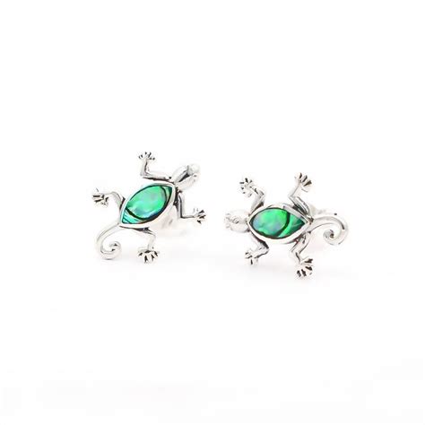 Gecko Stud Earrings With Abalone Paua Shell Fashion Thailand