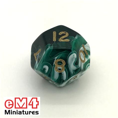 Marble Green D12 Poly Dice Em4miniatures