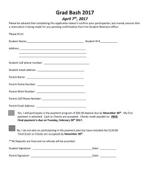 Fillable Online Grad Bash 2017 Application Fax Email Print PdfFiller