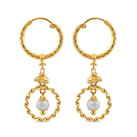 22ct Gold Fancy Hoop Earrings With Rhodium Finish At Online