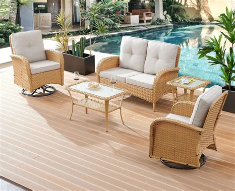 Amazon Belord Patio Wicker Furniture With Swivel Rocker Chairs