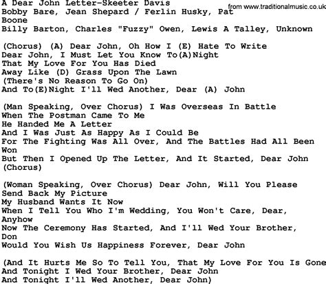 Country Musica Dear John Letter Skeeter Davis Lyrics And Chords