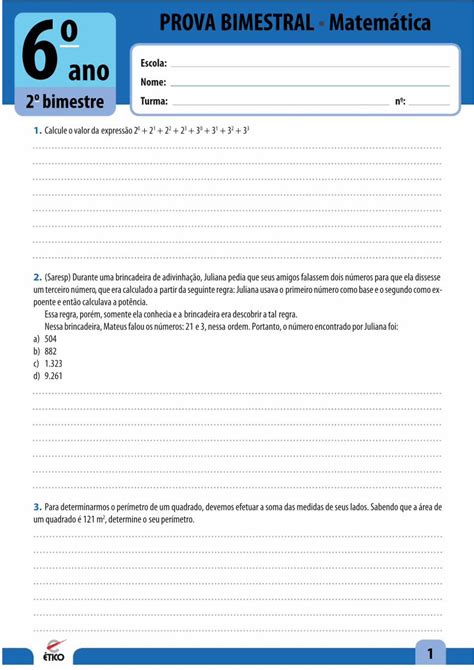 Pdf Ensino Fundamental Provas Bimestrais O Ano Prova Bimestral