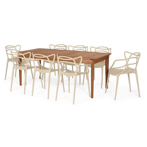 Conjunto Mesa de Jantar Retangular em Madeira Maciça cm Cadeiras Allegra Nude
