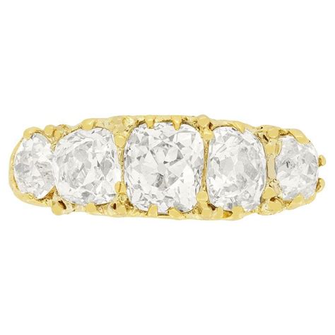 Victorian Five Stone Diamond Carved Shank Ring Circa 1880s For Sale At