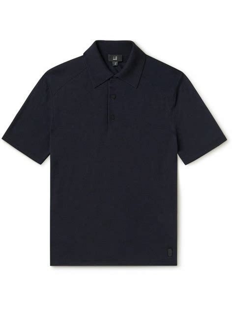 Dunhill Wool And Mulberry Silk Blend Polo Shirt Blue Dunhill