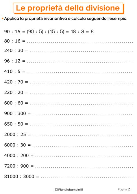 Propriet Della Divisione Esercizi Per La Scuola Primaria