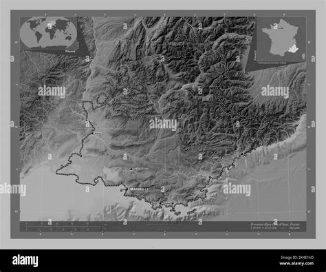 Provence Alpes Cote Dazur Region Of France Grayscale Elevation Map