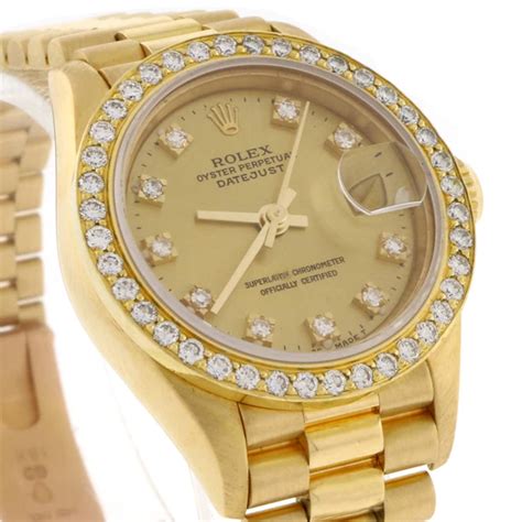 Rolex President Datejust Ladies Original Champagne Diamond Dial 18k Ye