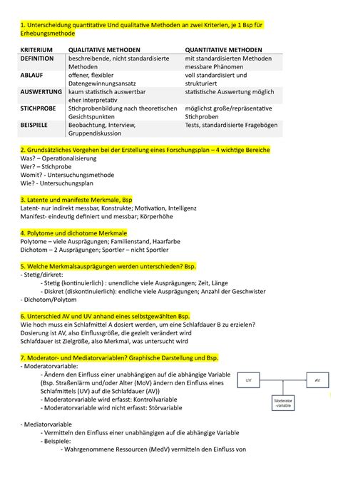 mögliche Klausurfragen Quantitative Methoden Unterscheidung