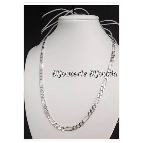 Chaîne 70 cm Maille Figaro Argent Massif 925 1000 Bijoux Homme