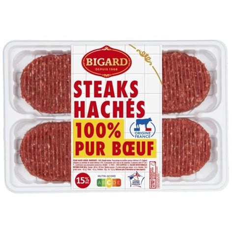 Steaks hachés pur bœuf 15 MG BIGARD les 8 steaks de 100 g à Prix