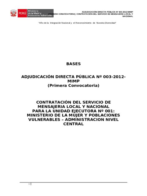 Bases Adjudicacin Directa Pblica N Doc Template Pdffiller