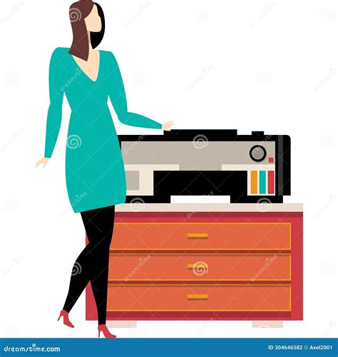 Business Woman Using Office Copier Vector Icon Stock Illustration