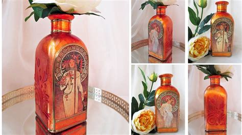 How To Use Golden Leaves On Glass Bottle Decoupage Tutorial Decoupage