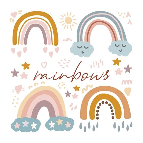 Vector Set Schattige Regenbogen Clipart In Trendy Scandinavische Stijl