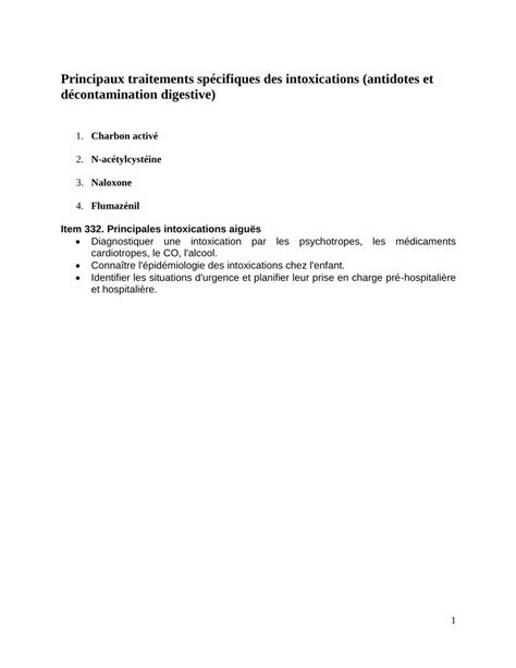 PDF Principaux traitements spécifiques des intoxications Un