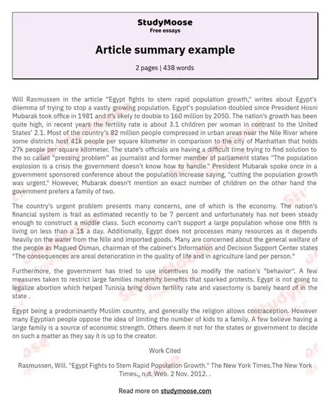 Article Summary Example Free Essay Example