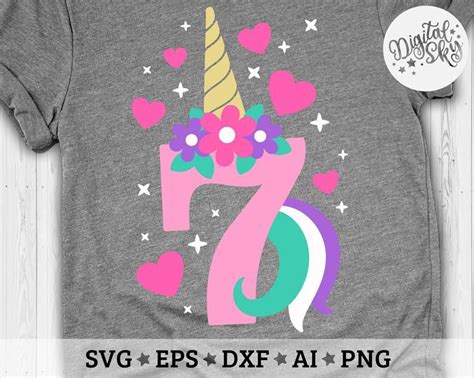 Seventh Birthday Unicorn Svg Unicorn Number Seven Svg Unicorn 7th