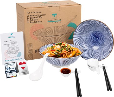 Ramen Schüssel Dinner Set 2 Personen aus Keramik 20cm Füllmenge 0 8 1 L