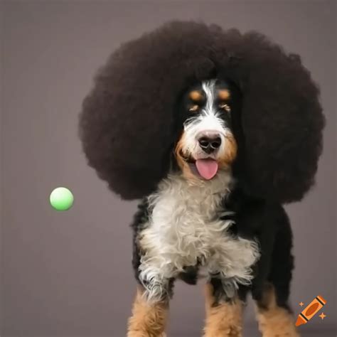 Cute Berniedoodle With Afro Playing With A Ball On Craiyon