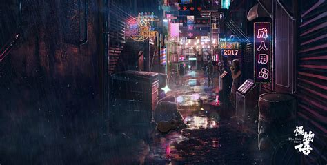 Wallpaper Cyberpunk Street Neon Smoking City Lights Alleyway