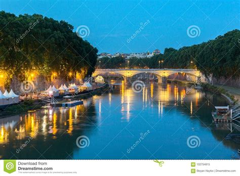 Sunset View Of Tiber River In City Of Rome Italy Stock Image Image