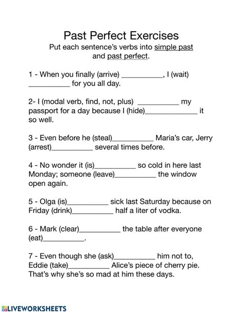 Past Perfect Tense Worksheet Worksheet Learn English Words Learn English Perfect Tense