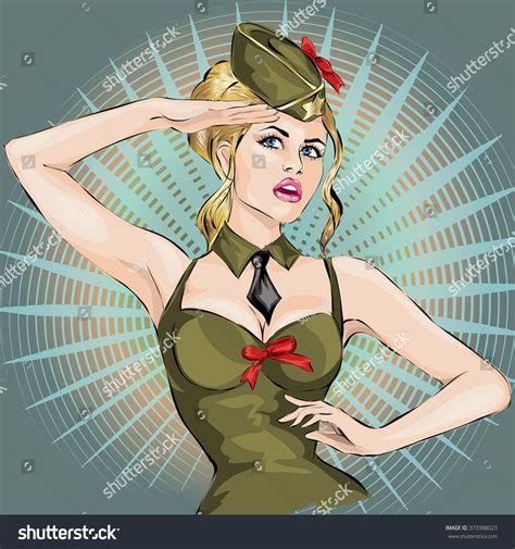 Pin Up Sexy Girl In Military Uniform Saluting 23 February Mens Day