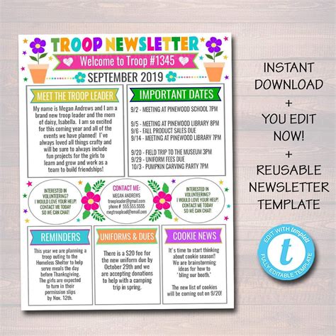 Troop Newsletter Template Newsletter Templates Editable Newsletter