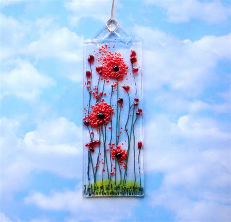 Fused Glass Sun Catcher Daisies Poppies Wild Flowers Or Etsy