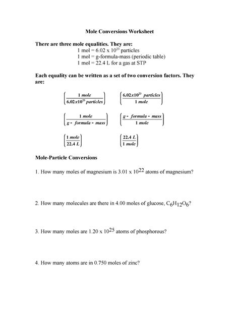 Mole Conversions Worksheet Mole Conversions Worksheet There Are Three