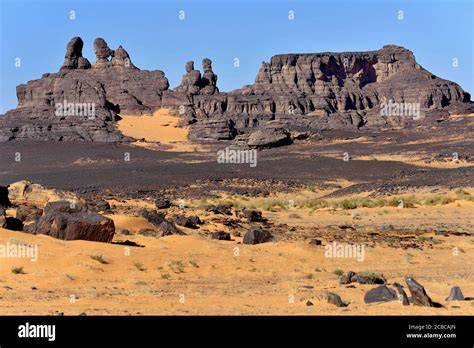 TADRART PARK IN ALGERIA. SAFARI IN THE SAHARA DESERT. ROCK FORMATIONS ...