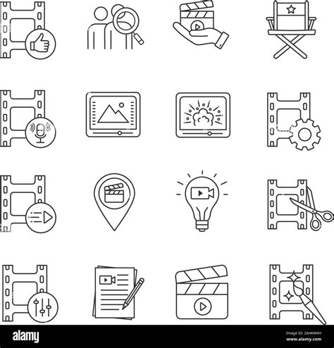 Film Industry Linear Icons Set Video Production Cinematography Video