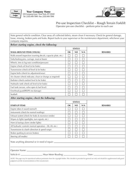 Forklift Inspection Forms Forklift Inspection Form