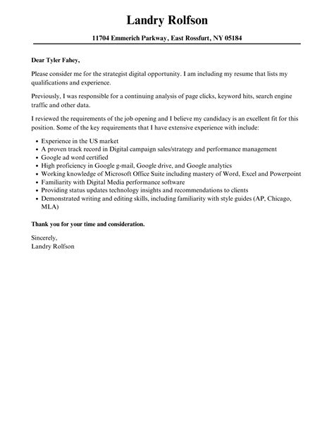 Strategist Digital Cover Letter Velvet Jobs