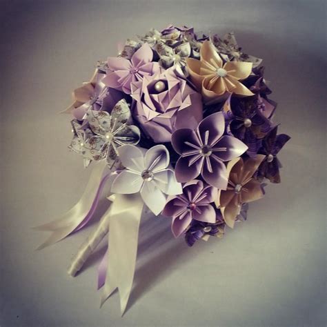 Origami Paper Flowers Bouquet Roses Kusudama Spring Wedding Bridal Bouquet Lilac Purple Silver